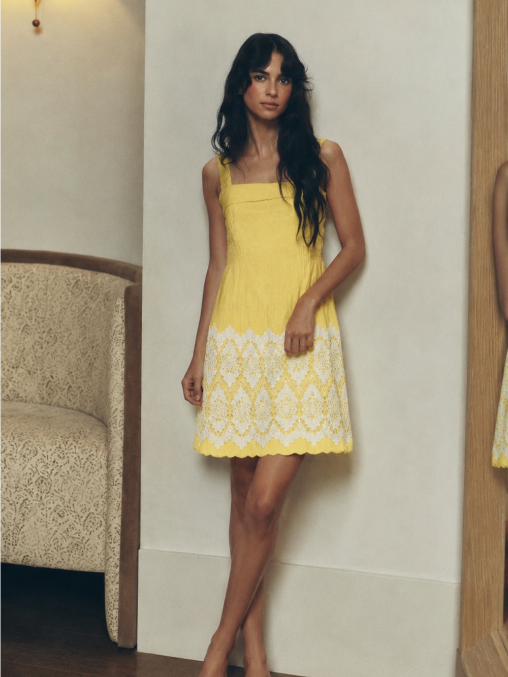 Anthropologie Floreat Yellow & White Lace Sundress - Picture 1 of 4